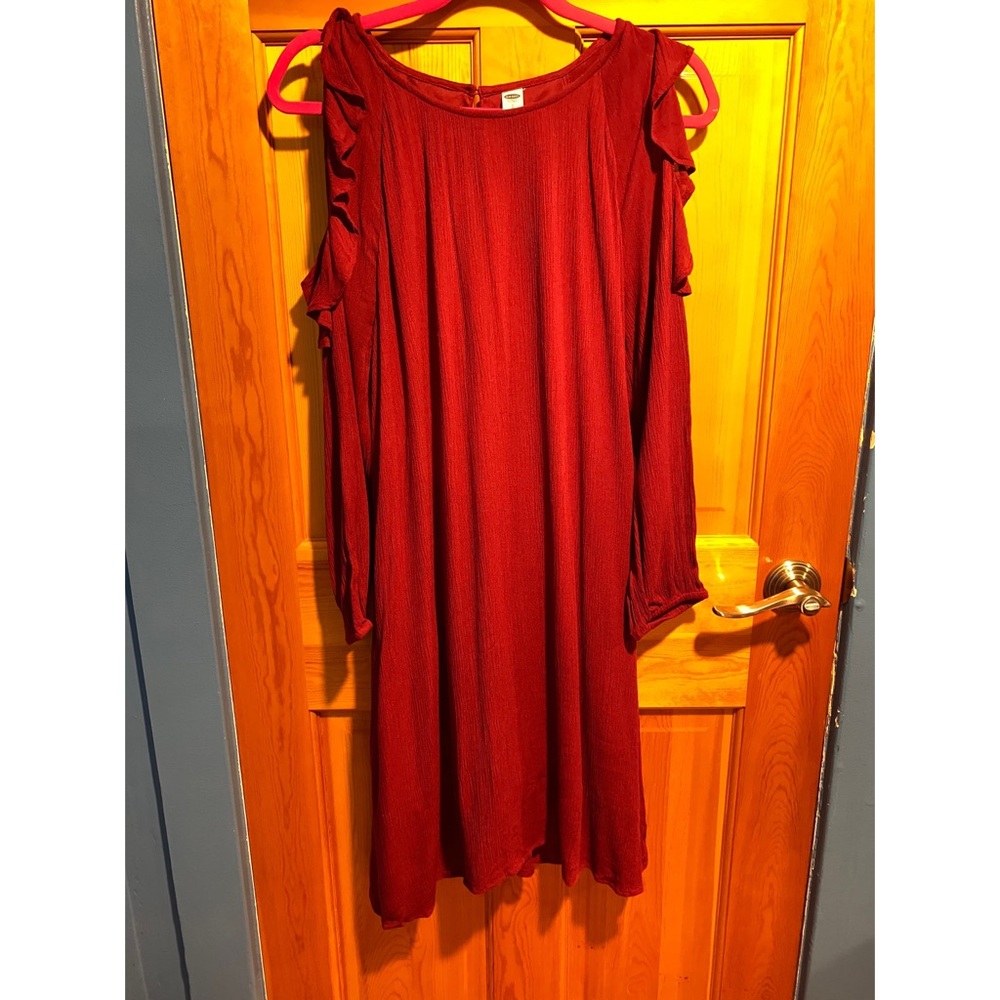 “Old Navy” Red Shift Dress with Open Shoulders